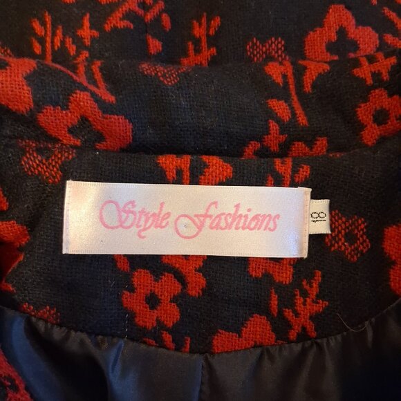 NEW Women’s Elegant Pea Coat Red Black Floral Lined Trench Coat ¾ Sleeve 18 XL - Picture 8 of 10